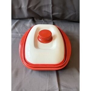 Vtg Range Mate Red White Rectangular Nonstick Microwave Grill Pan Covered Korean